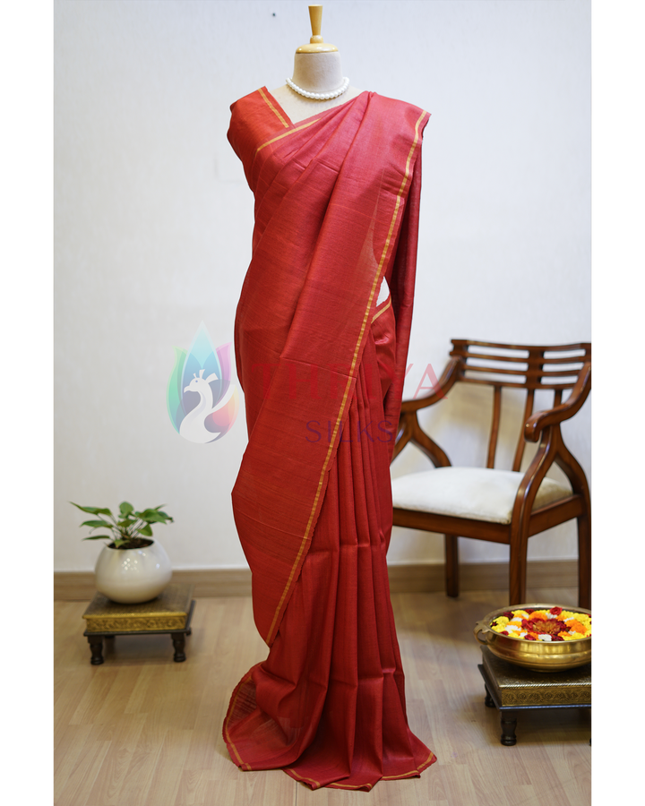 Red Tussar Silk Saree - TSPQ280735