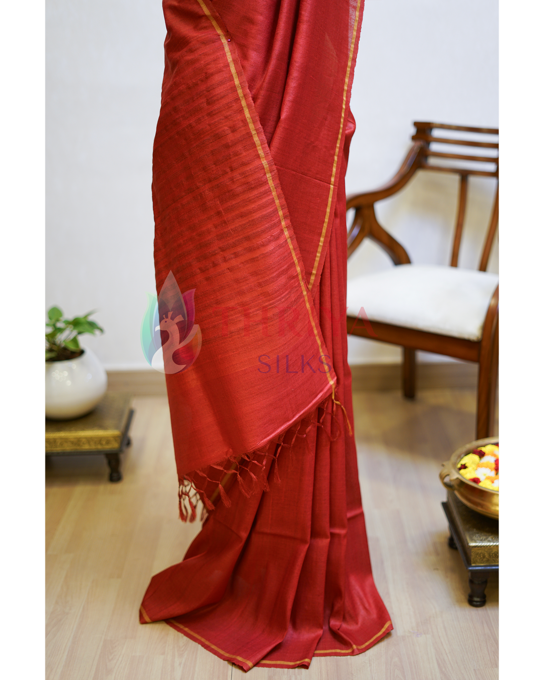 Red Tussar Silk Saree - TSPQ280735