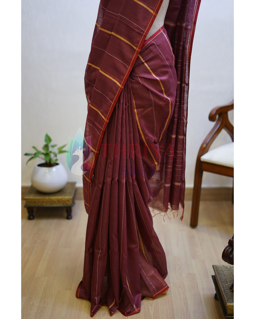Dark Maroon Tussar Silk Saree - TSPQ280732