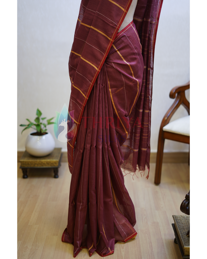 Dark Maroon Tussar Silk Saree - TSPQ280732