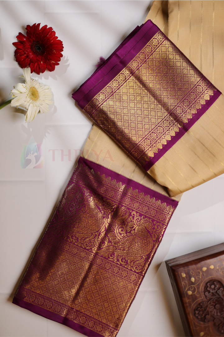 Sandal & Magenta Kanchipuram Silk Saree With Pure Zari - TS190601(2)