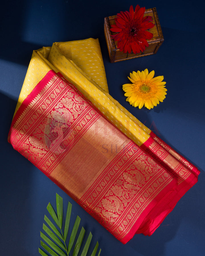 Yellow Korvai Kanchipuram Silk Saree With Pure Zari - TSW1220