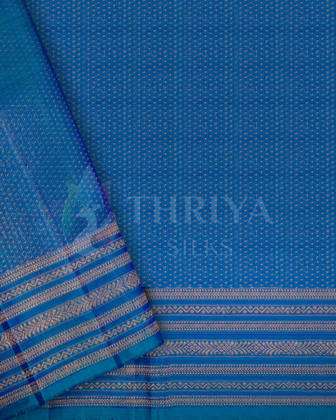 Blue Kanjivaram silk saree blouse piece with delicate golden zari stripes