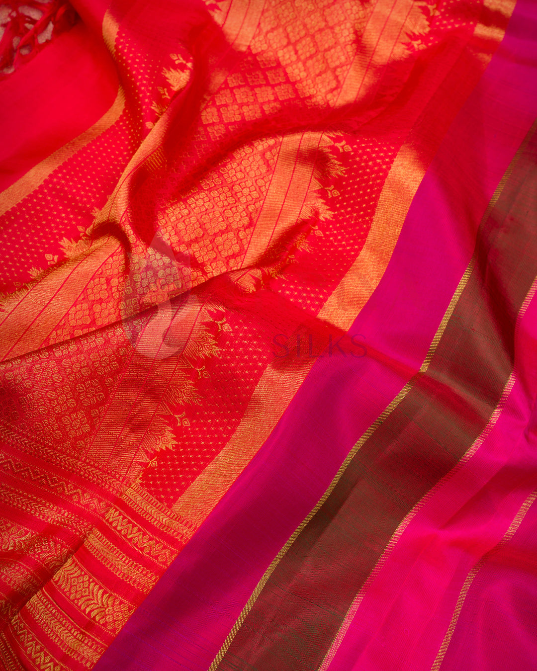 Traditional hot pink dupatta with shimmering zari design and sleek finish