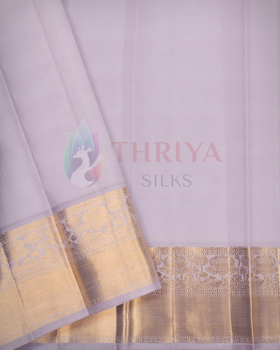 Plain lavender Kanjivaram silk saree with golden zari border – minimalist traditional saree by Thriya Silks