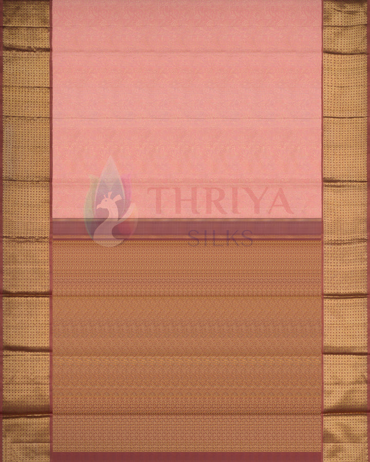 Pastel pink Kanjivaram silk saree with broad gold zari border and traditional intricate zari pallu – Thriya Silks premium 