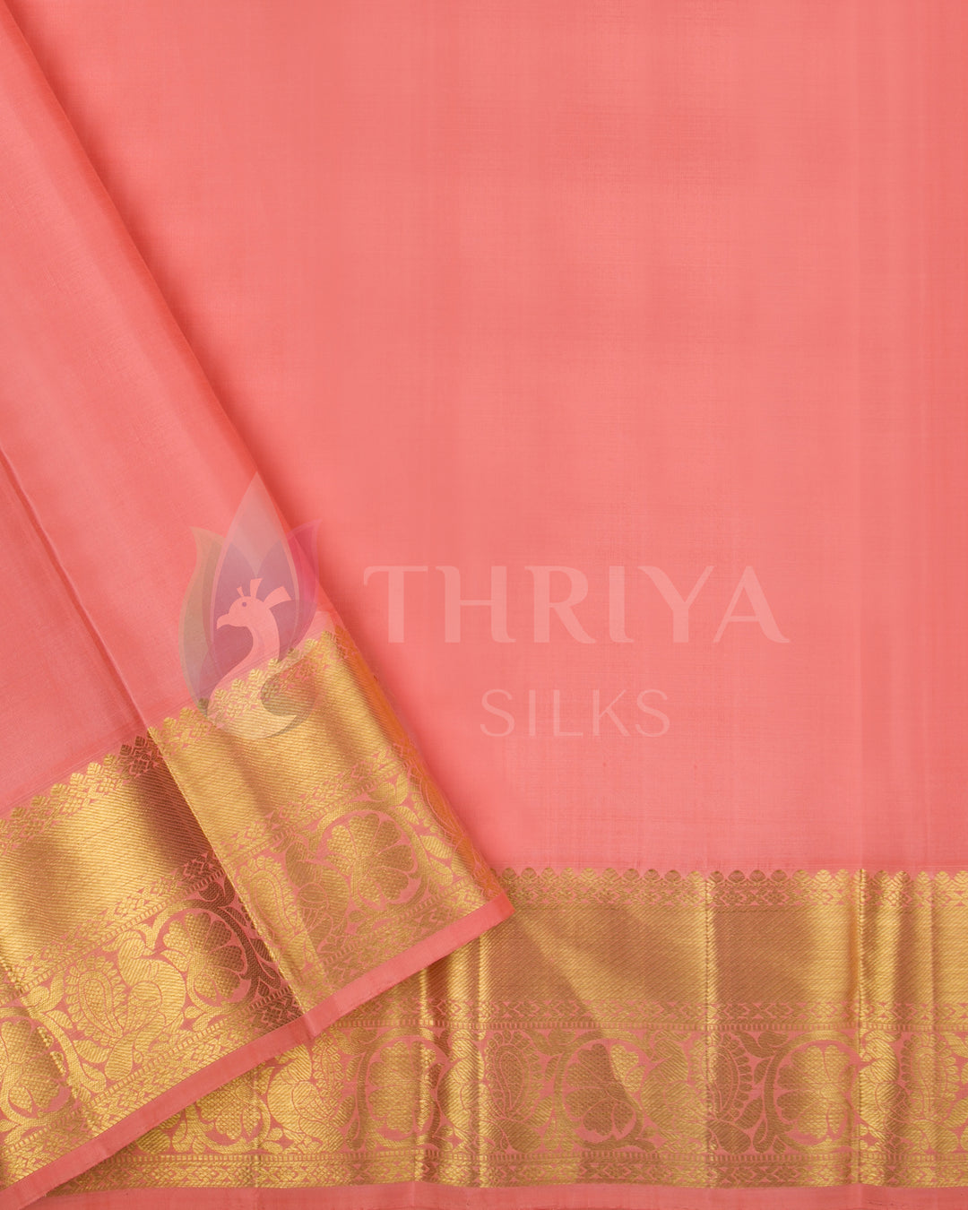 Peach-pink silk blouse piece with gold zari border from Thriya's green silk saree se