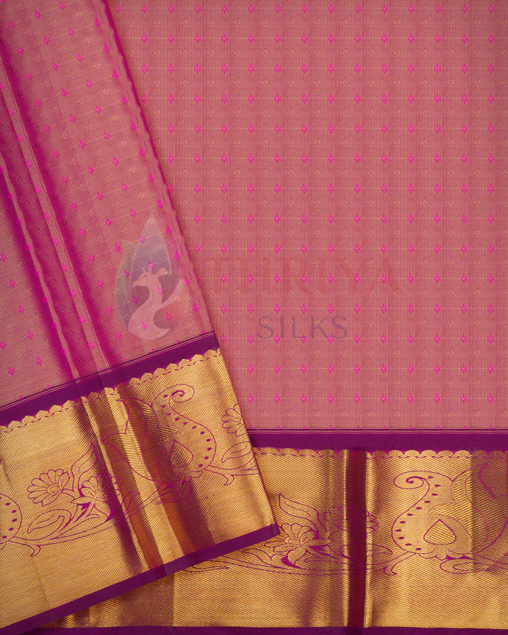 Kanjivaram silk saree featuring fine dot pattern weave and elegant gold border – bridal silk saree 