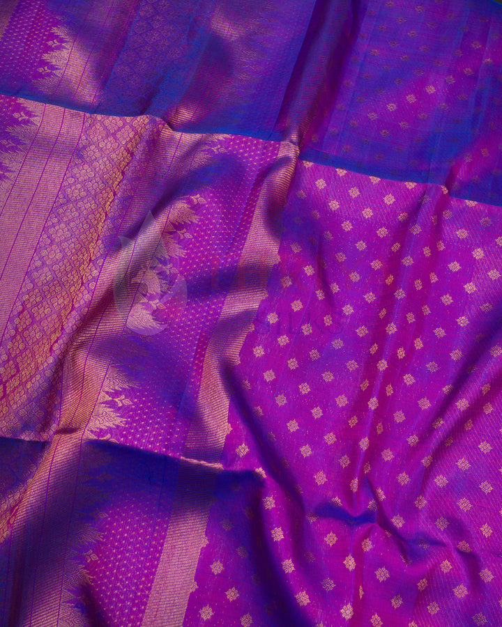 Festive purple dupatta adorned with gold accents and stylish tassel finish