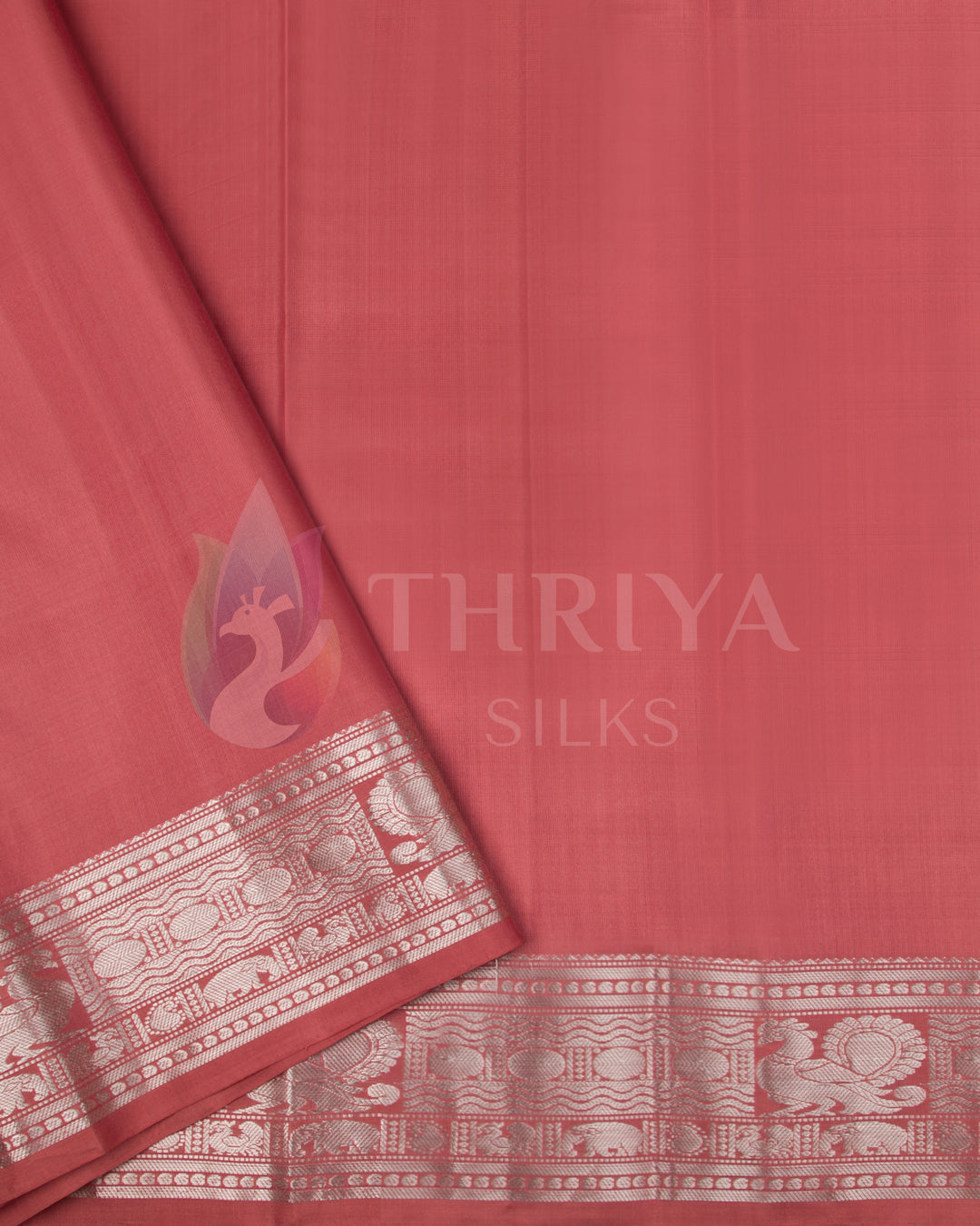 Matching rose pink blouse fabric with silver zari border for Kanjivaram saree
