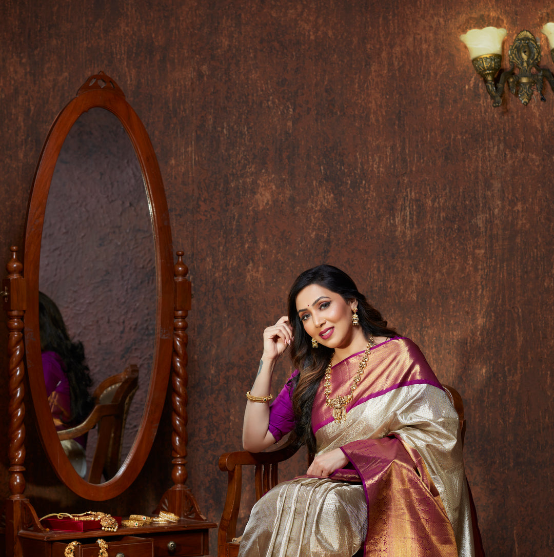 Half White Tissue Kanchipuram Silk Saree - TSW1326