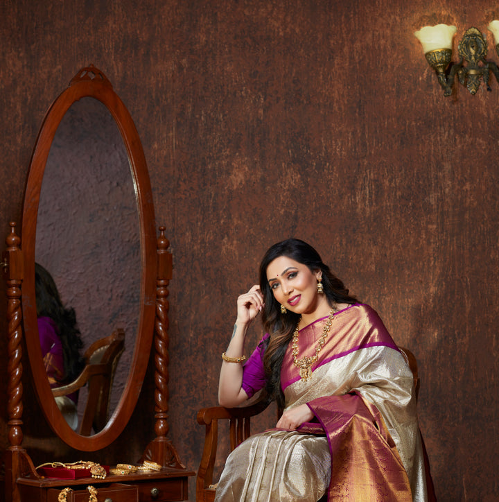 Half White Tissue Kanchipuram Silk Saree - TSW1326