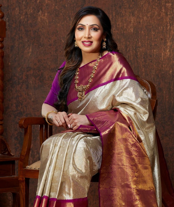 Half White Tissue Kanchipuram Silk Saree - TSW1326